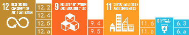 12.RESPONSIBLE CONSUMPTION & PRODUCTION,12.2,12.4,12.5,12.a,9.INDUSTRY, INNOVATION AND INFRASTRUCTURE,9.4,9.5,11.SUSTAINABLE CITIES AND COMMUNITIES,11.6,11.b,6.CLEAN WATER AND SANITATION,6.3,6.a